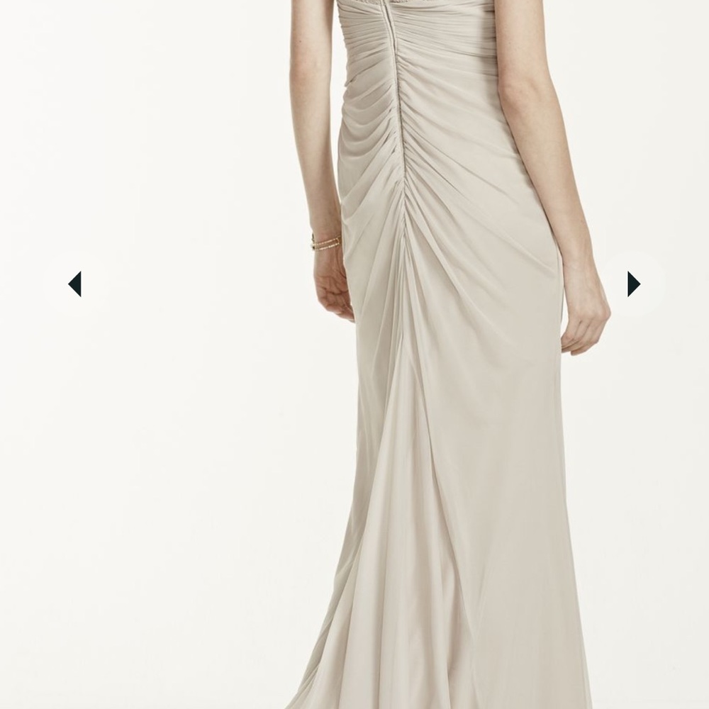 David’s Bridal Bridesmaid Dress Style F15749 Sleeveless Mesh Long in Cameo Color - Picture 3 of 6